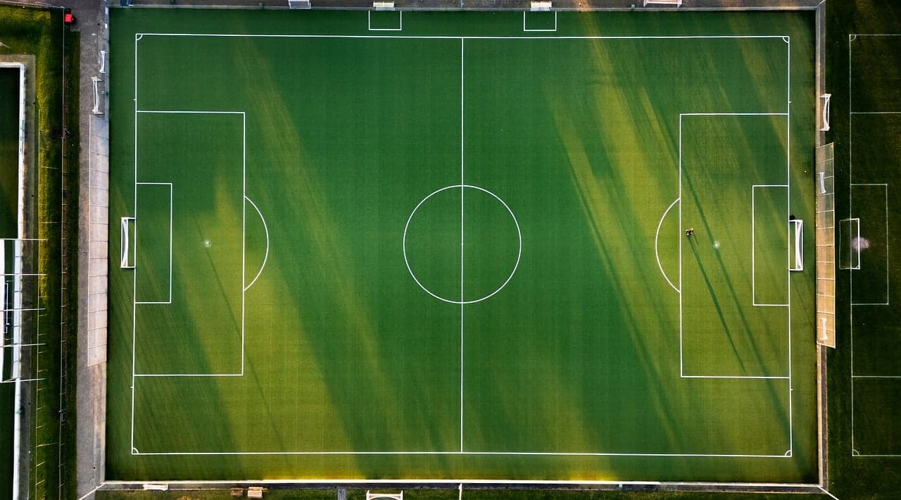 Empty football pitch aerial view